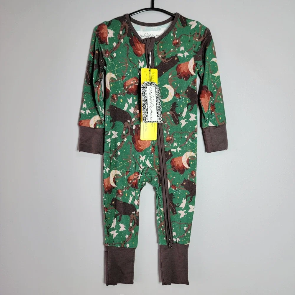 Newblette Attire Bamboo Wolf‎ Zip Romper 3-6 Months Pajamas Footie Sleepwear NWT